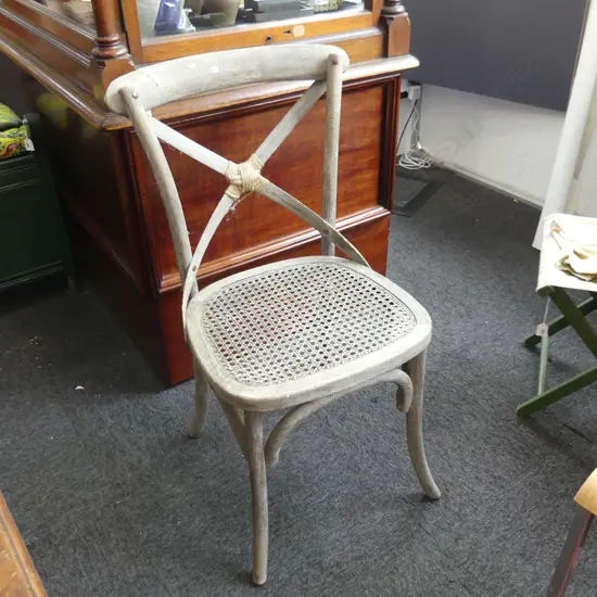 WHITE WASHED DINING CHAIR w. CANE SEAT