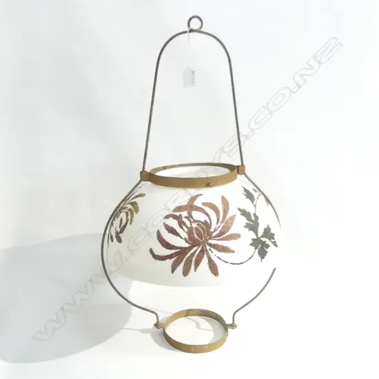 ANTIQUE HAND PAINTED HANGING LANTERN SHADE 350mm dia H.655mm