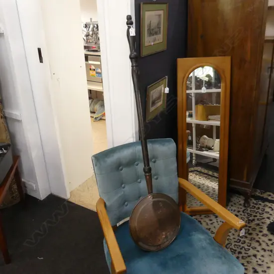 PERIOD COPPER BEDWARMER  SOME DETAIL TO THE LID 