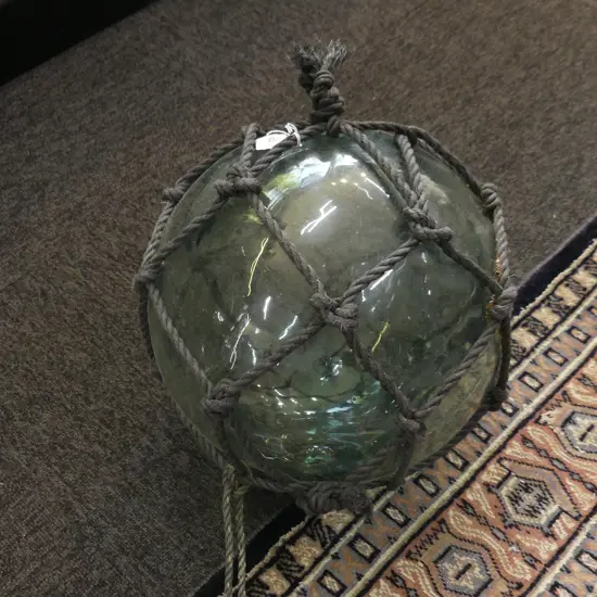 OLD GLASS FISHING FLOAT WITH GRAY NETTING Dia.300mm