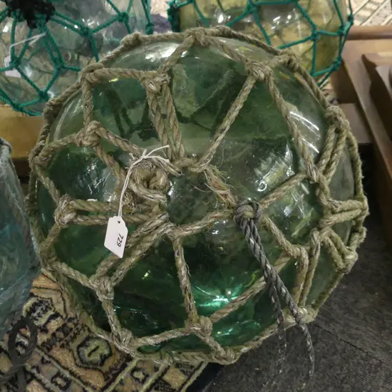 OLD GLASS FISHING FLOAT WITH NETTING Dia.350mm