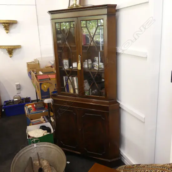 MAHOGANY GLAZED CORNER CABINET 650x650x1795mm