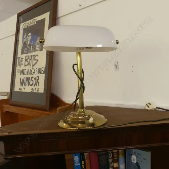 GOLD BANKERS LAMP; WHITE SHADE