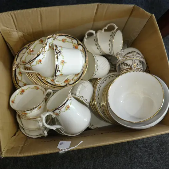 BOX LOT TWO PART TEASETS LONGTON & EUROPEAN WITH SWAGS AND FESTOONS