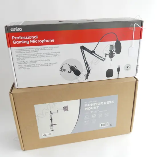 ANKO PROFESIONAL GAMING MICROPHONE & BOXED MONITOR DESK MOUNT