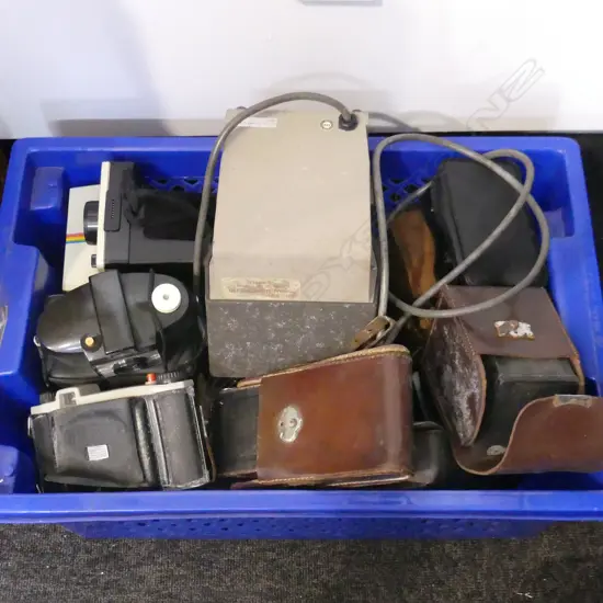 BOX LOT VINTAGE CAMERAS & GEAR ETC