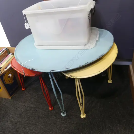 3 RETRO STYLE PAINTED METAL NESTING TABLES W.640mm