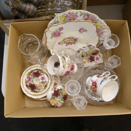 BOX LOT ASST. CHINA & CRYSTAL; OCR ETC