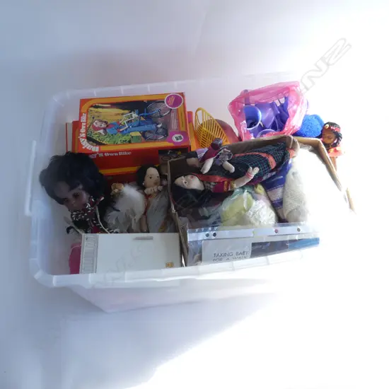LARGE BOX VINTAGE DOLLS ETC