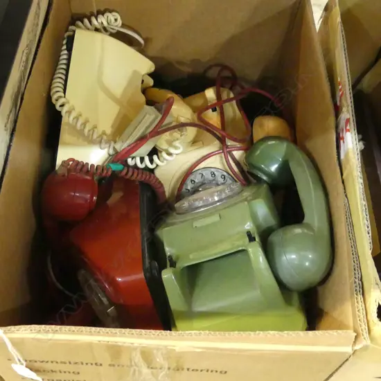 BOX OF RETRO PHONES RED GREEN & CREAM