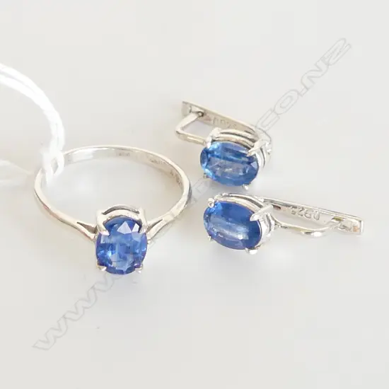 3 PC SET, KYANITE & 925 SILVER RING & DROP EARRINGS 