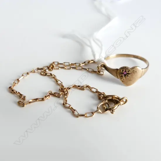 FINE 9CT GOLD BRACELET & GIRLS SIGNET RING 2gms