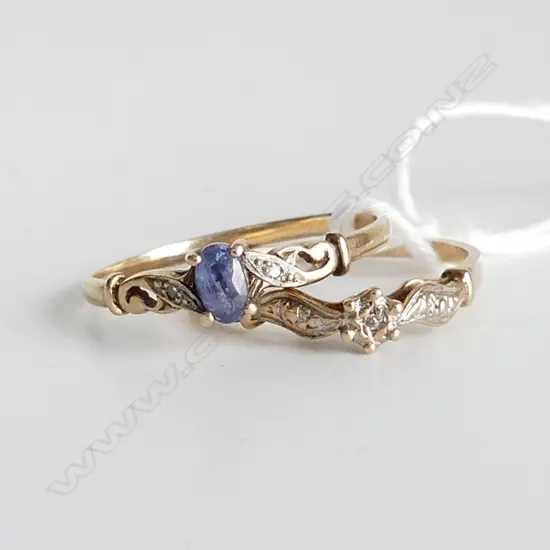 2 375 GOLD RINGS WITH DIAMONDS & SAPPHIRE? 3GMS