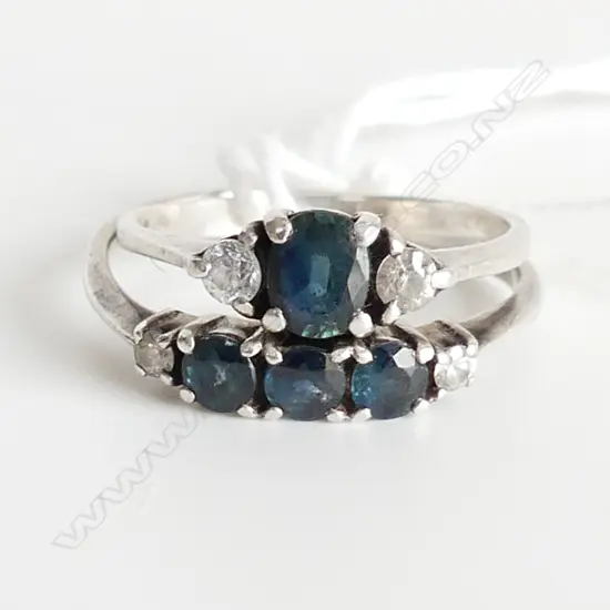 2 925 SILVER, SAPPHIRE & CZ RINGS SIZE N & R