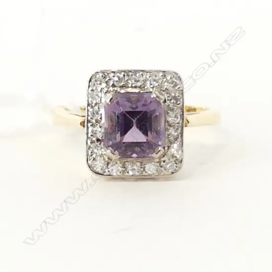 18ct GOLD DIAMOND AND AMETHYST RING SIZE L
