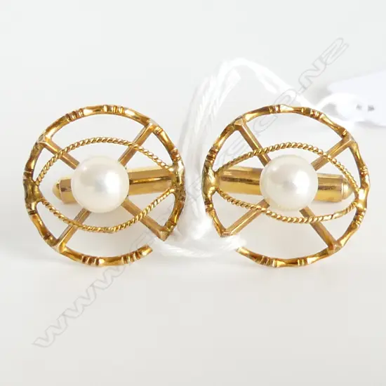 PR 14K & CULTURED PEARL CUFFLINKS 6.9gms