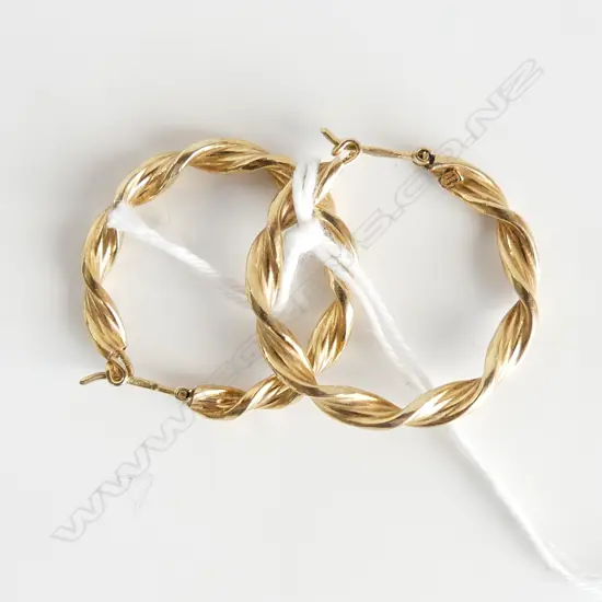 PR 9ct GOLD LGE TWIST HOOP EARRINGS 2.2gms