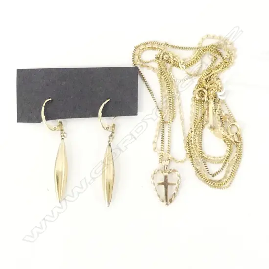 ASST ROLLED GOLD JEWELLERY; 14CT HEART/CROSS PENDENT,ROLLED GOLD DROP EARRINGS