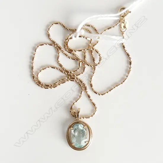 9ct GOLD CHAIN & AQUAMARINE PENDANT 3.48gms