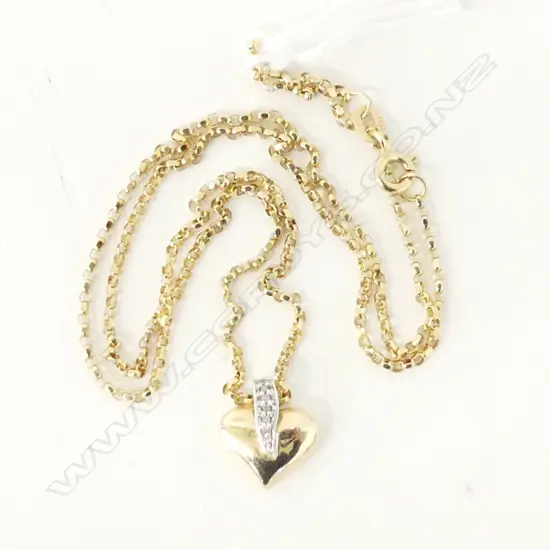 10CT GOLD & DIAMOND HEART PENDANT ON 10CT CHAIN 3.6gms