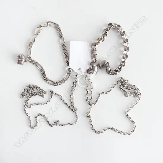 SILVER JEWELLERY: 2 CHAINS + 2 BRACELETS 37gms