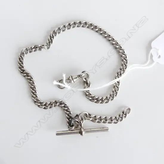 STG SILVER FOB & CHAIN, HALLMARKED, 29GMS