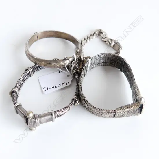 3 SILVER BRACELETS & 1 BANGLE