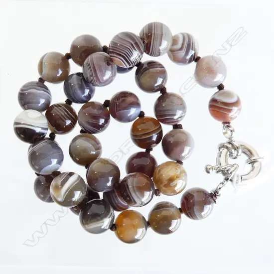 BOTSWANA AGATE BEAD NECKLACE, 925 SILVER CLASP