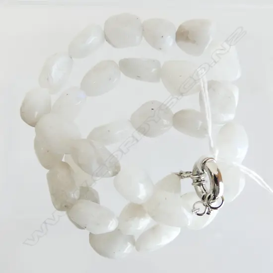 MOONSTONE BEAD NECKLACE, 925 SILVER CLASP