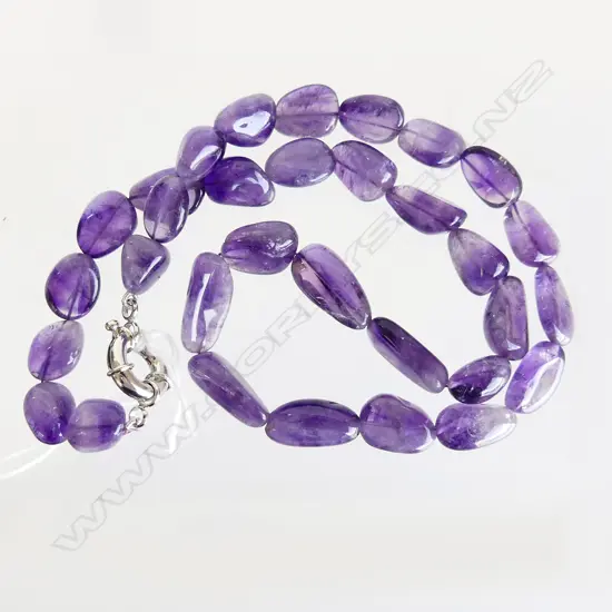 AMETHYST BEAD NECKLACE, 925 SILVER CLASP
