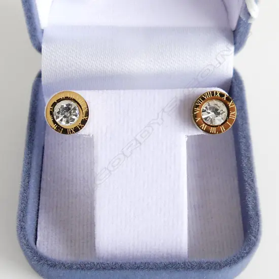 PR FAUX DIAMOND & DESIGNER STUD EARRINGS, BOXED 
