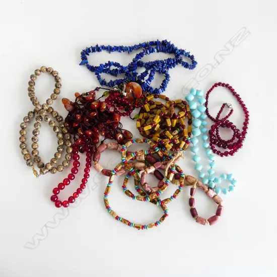 10 ASST. NECKLACES, JASPER, LAPIS, CARNELIAN ETC