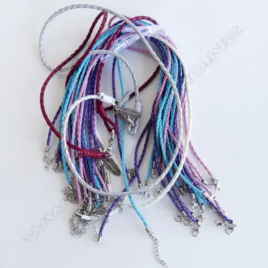BAG ASST COLOURED LEATHER NECKLACES, 2 WITH FEATHER PENDANTS
