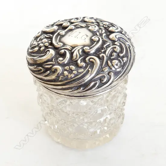 LATE VICORIAN SILVER TOPPED CUT CRYSTAL VANITY JAR H.65mm