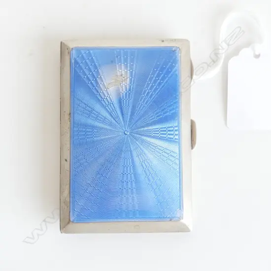 STG SILVER & BLUE GUILLOCHE ENAMEL CARD CASE BIRM. 1929 62GMS (BLEMISH ON ENAMEL)