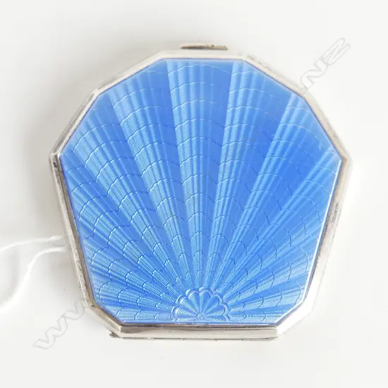 STG SILVER & BLUE GUILLOCHE ENAMEL COMPACT, BIRM.1937, 68GMS