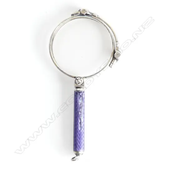 VINTAGE FRENCH LORGNETTE, SILVER PLATED WITH PURPLE ENAMEL HANDLE enamel a/f