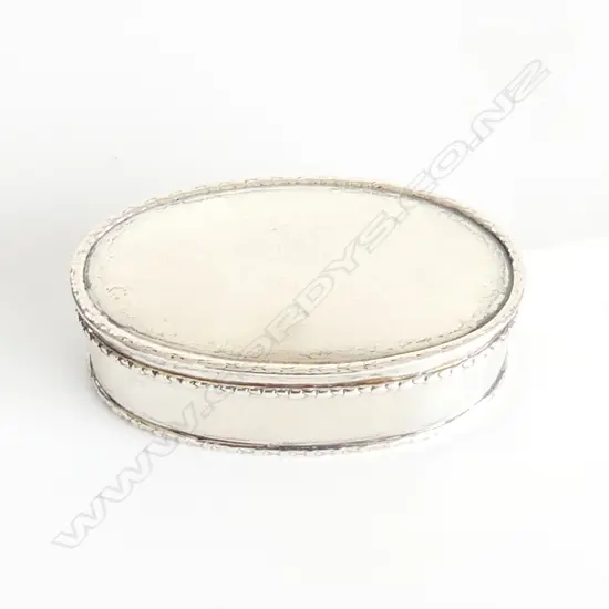 STG SILVER OVAL HINGED LIDDED BOX L. 75mm BIRM 1908, 63gms