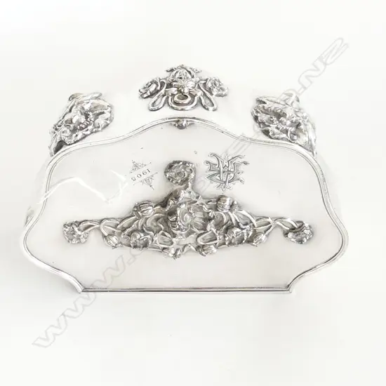 ART NOVEAU SILVER PLATED JEWELLERY BOX 1905 W.235mm