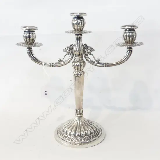 PERUVIAN SILVER CANDLEABRA  DAMAGE TO BASE 880gms. 330mm.