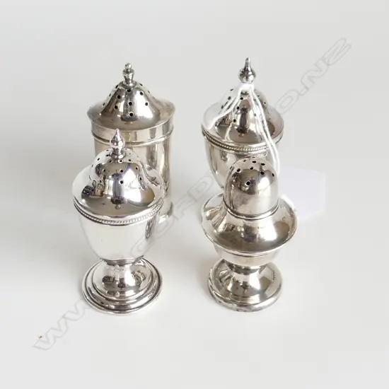 4 STG SILVER PEPPERETTES, H.80, 75, 75 & 63mm,  135GMS, (SMALLEST BASE WEIGHTED)
