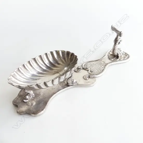 RARE VICTORIAN SILVER PLATED ROBERTS PATENT SPOON REST, L. 250mm