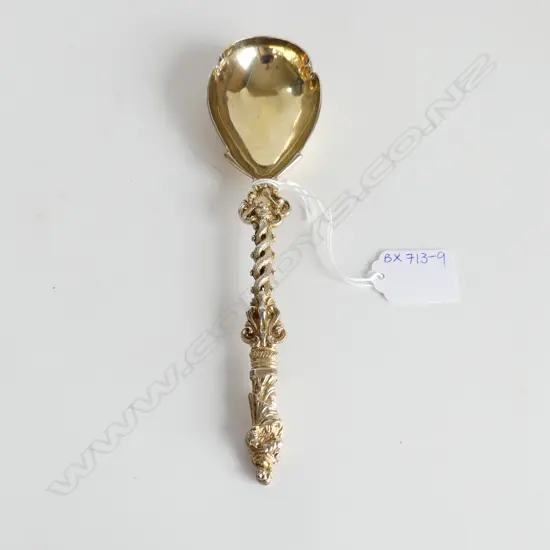 GILT WASHED STG SILVER ORNATE SERVING SPOON L. 200mm, 89gms LOND. 1881