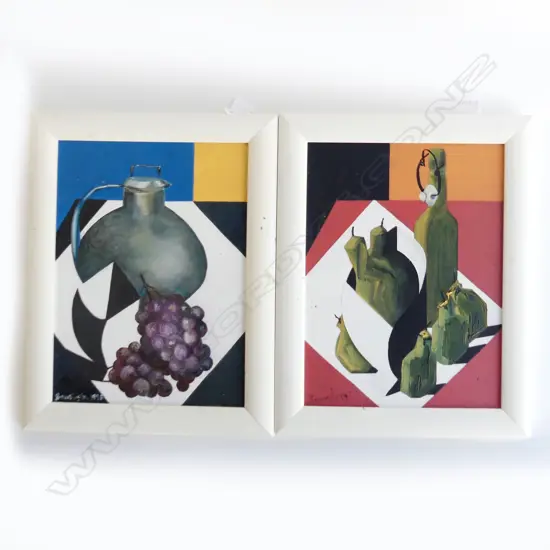 2 MARGARET BONNINGTON, CONTEMPORARY ABSTRACT STILL LIFE, OIL ON CANVAS, SIGNED, 395 X 285mm