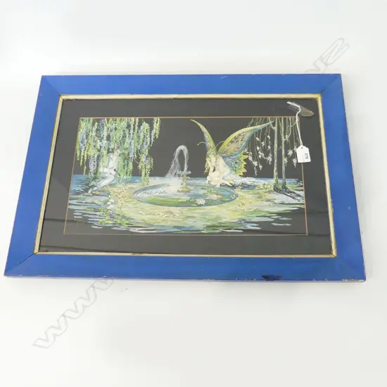 1920’S ART DECO FRAMED “FOUNTAIN OF LOVE” TSAYNA FAIRY PRINT L. 620mm X W. 420mm