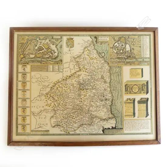 VINTAGE FRAMED MAP, NORTH BERLAND (NORTHUMBERLAND) 515 X 380mm