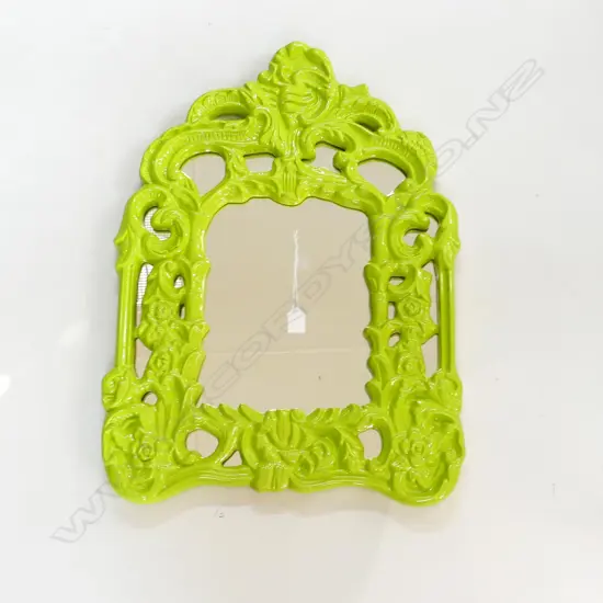 MIRROR; ORNATE GREEN PLASTIC FRAME 680x500mm