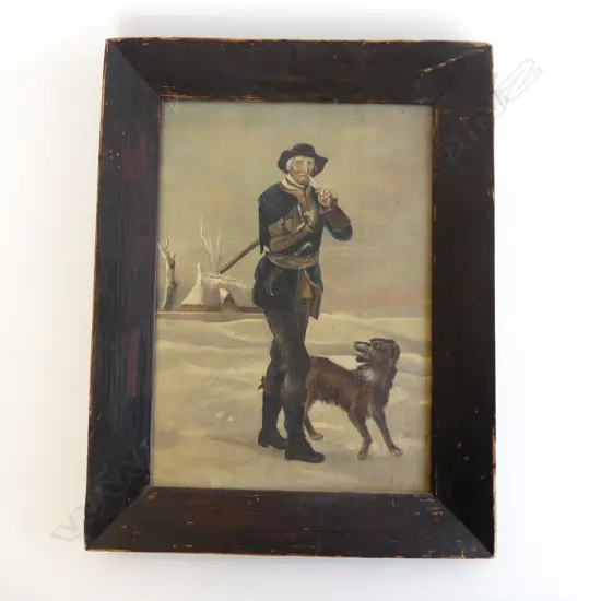 UNSIGNED OIL ON BOARD AFTER THOMAS BARKER (1769–1847) 'THE WOODMAN AND HIS DOG' 390x280mm 