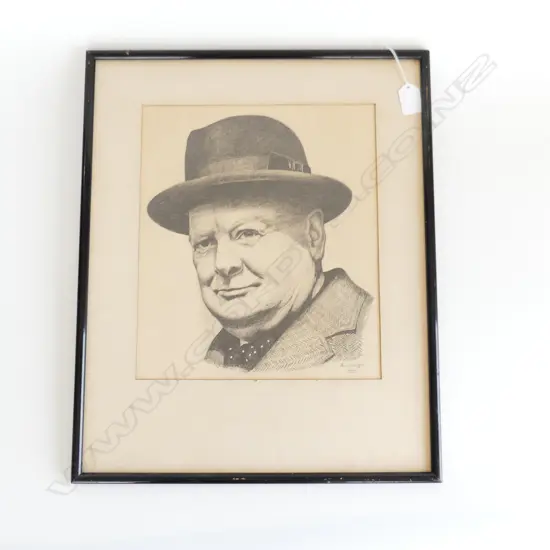 ALAN S WRIGHT PENCIL DRAWING OF WINSTON CHURCHILL SIGNED AND DATED 1940 310 X 260 MM NO GLASS IN FRAME