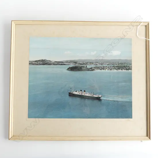 WHITES AVIATION H/COLOURED PHOTO - SHIP IN AUCKLAND HARBOUR 285x370mm